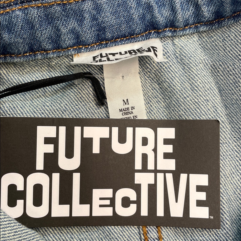 Future Collective Women's Soft Blue Denim Mini Shirtdress Size Medium | NWT - Picture 6 of 7